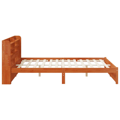 Bed Frame with Headboard with Storage Wax Brown Solid Pine Wood