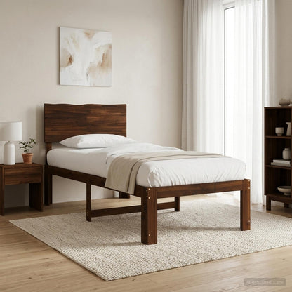 Single Bed Frame with Headboard ROSTOCK Dark Brown 90 x 190 cm