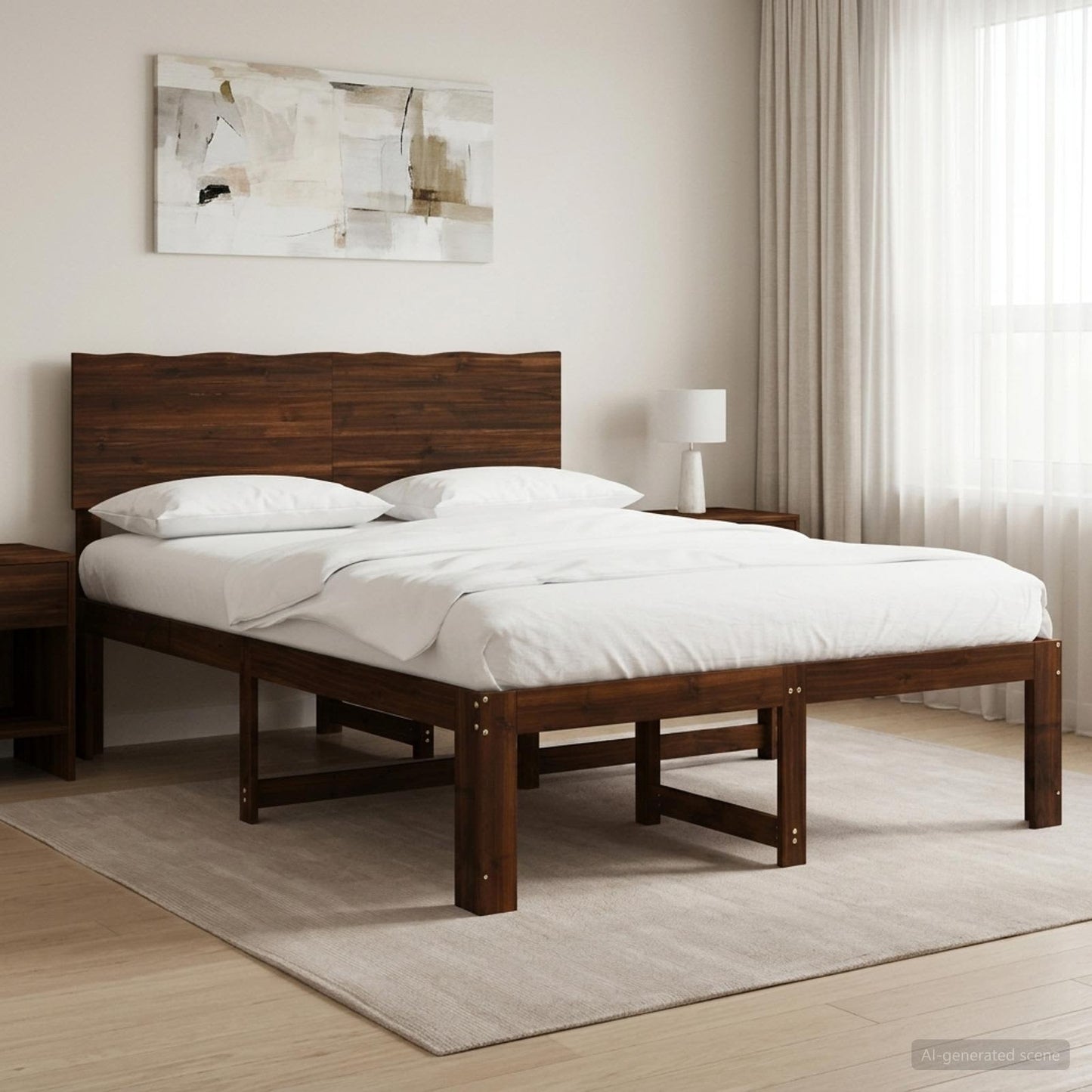 Double Bed Frame with Headboard ROSTOCK Dark Brown 120 x 190 cm