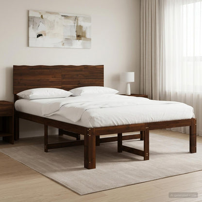 Double Bed Frame with Headboard ROSTOCK Dark Brown 120 x 190 cm