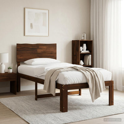 Single Bed Frame with Headboard ROSTOCK Dark Brown 100 x 200 cm
