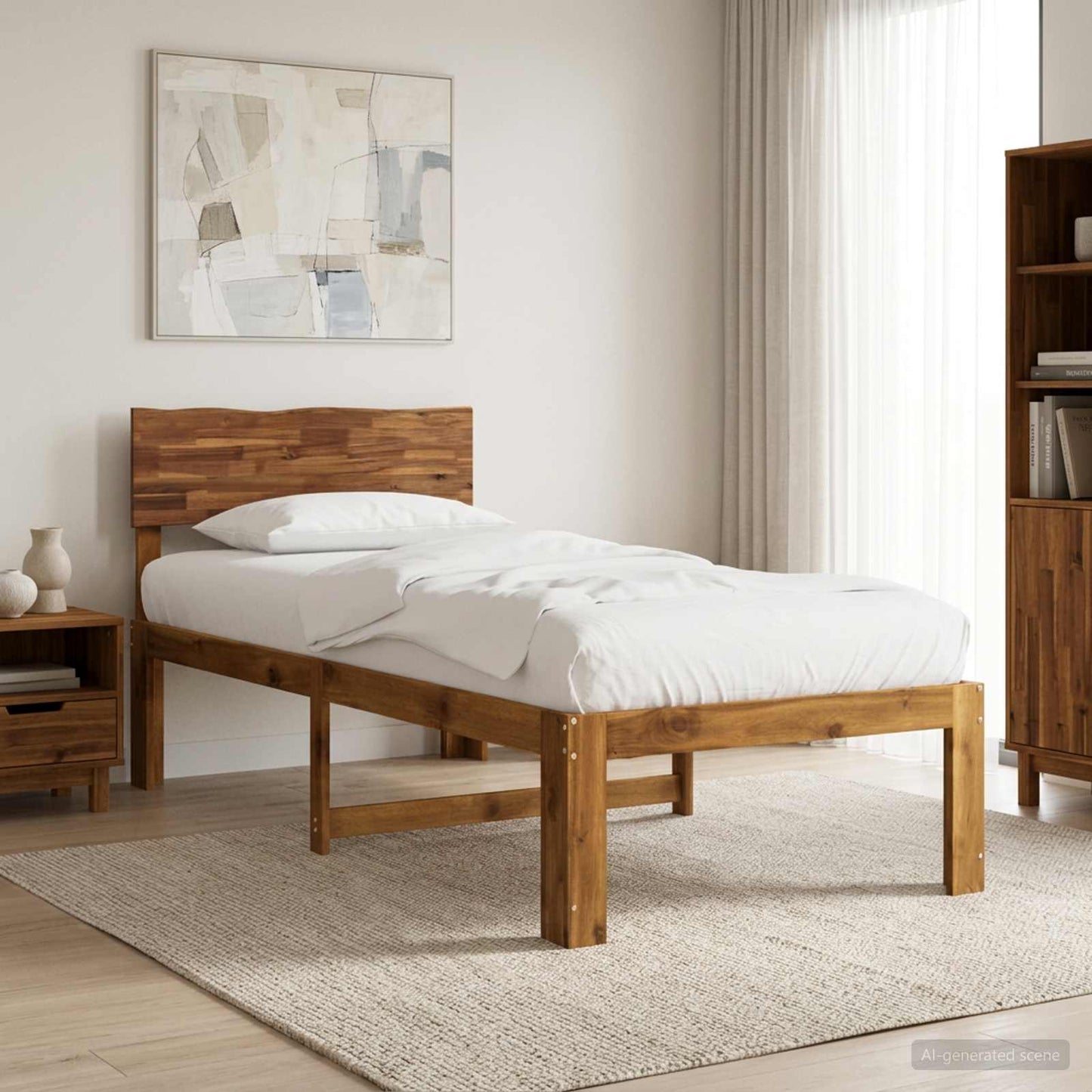 Single Bed Frame with Headboard ROSTOCK Natural 75 x 190 cm