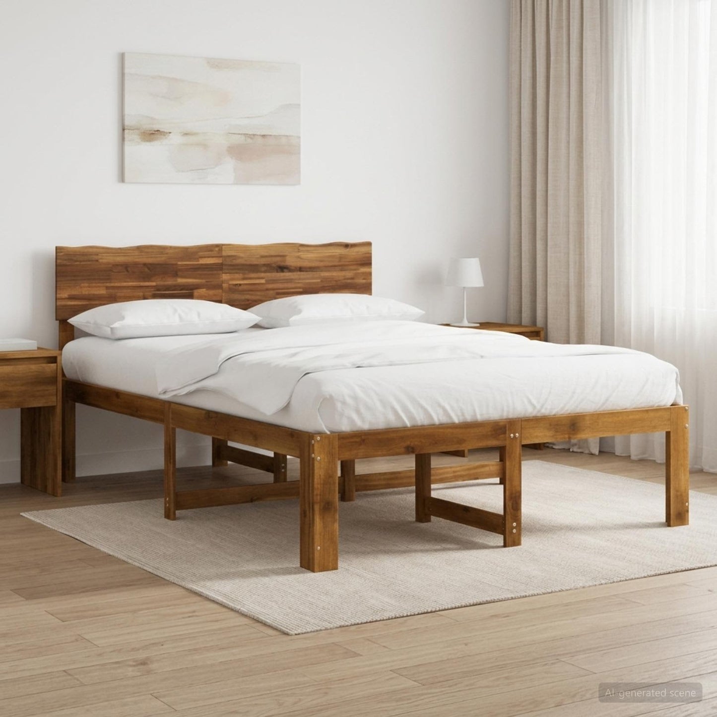 Double Bed Frame with Headboard ROSTOCK Natural 120 x 190 cm