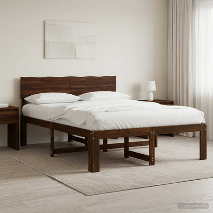 Double Bed Frame with Headboard ROSTOCK Dark Brown 135 x 190 cm
