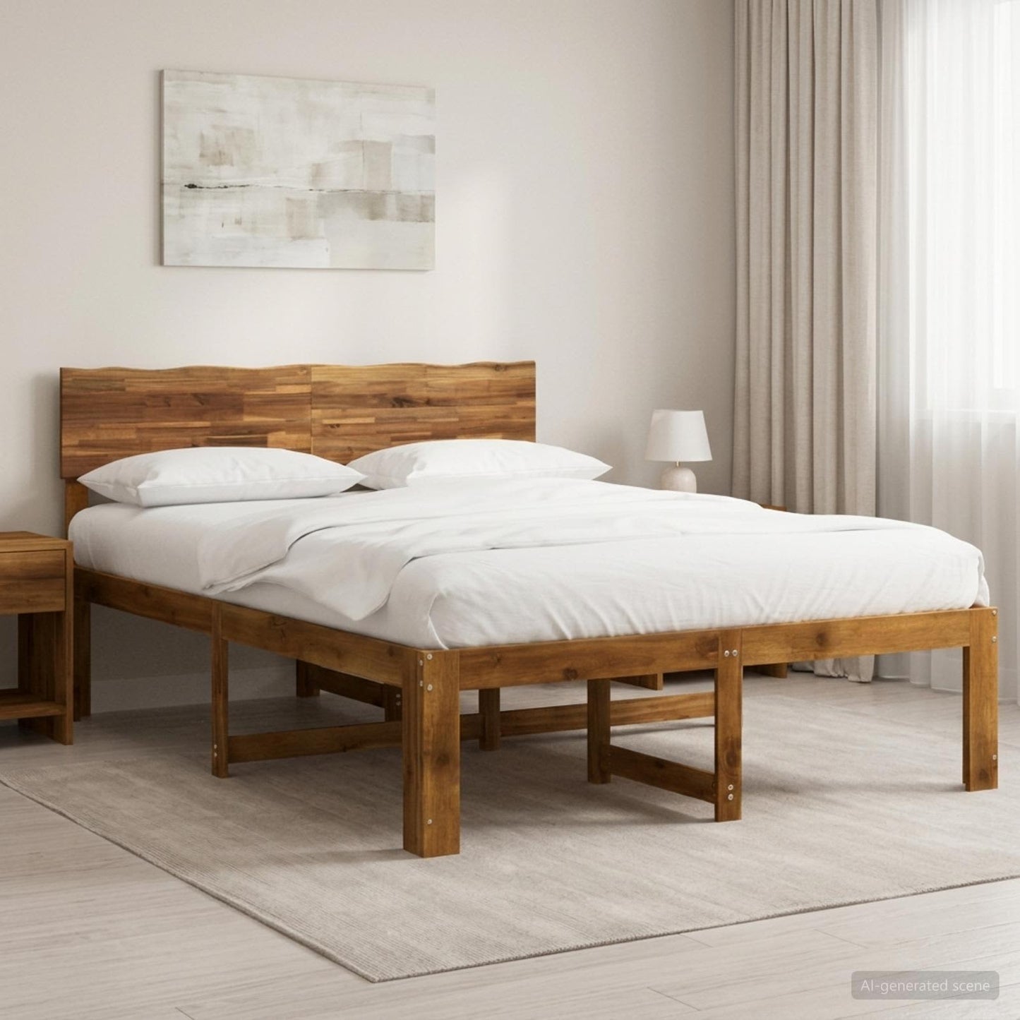 Double Bed Frame with Headboard ROSTOCK Natural 135 x 190 cm