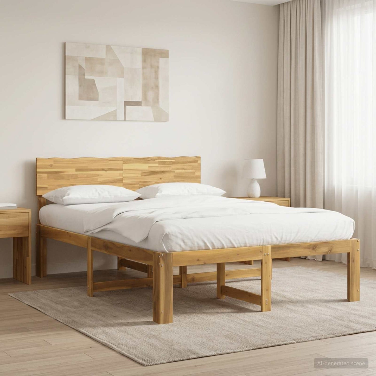 Double Bed Frame with Headboard ROSTOCK White 135 x 190 cm