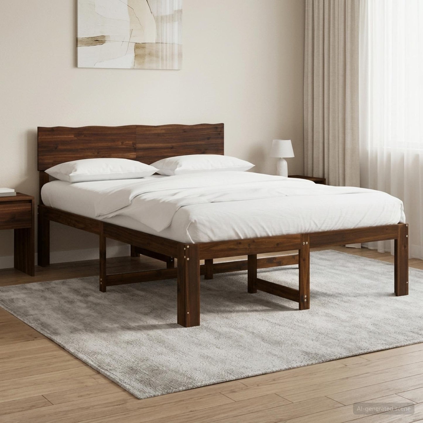 Double Bed Frame with Headboard ROSTOCK Dark Brown 140 x 190 cm