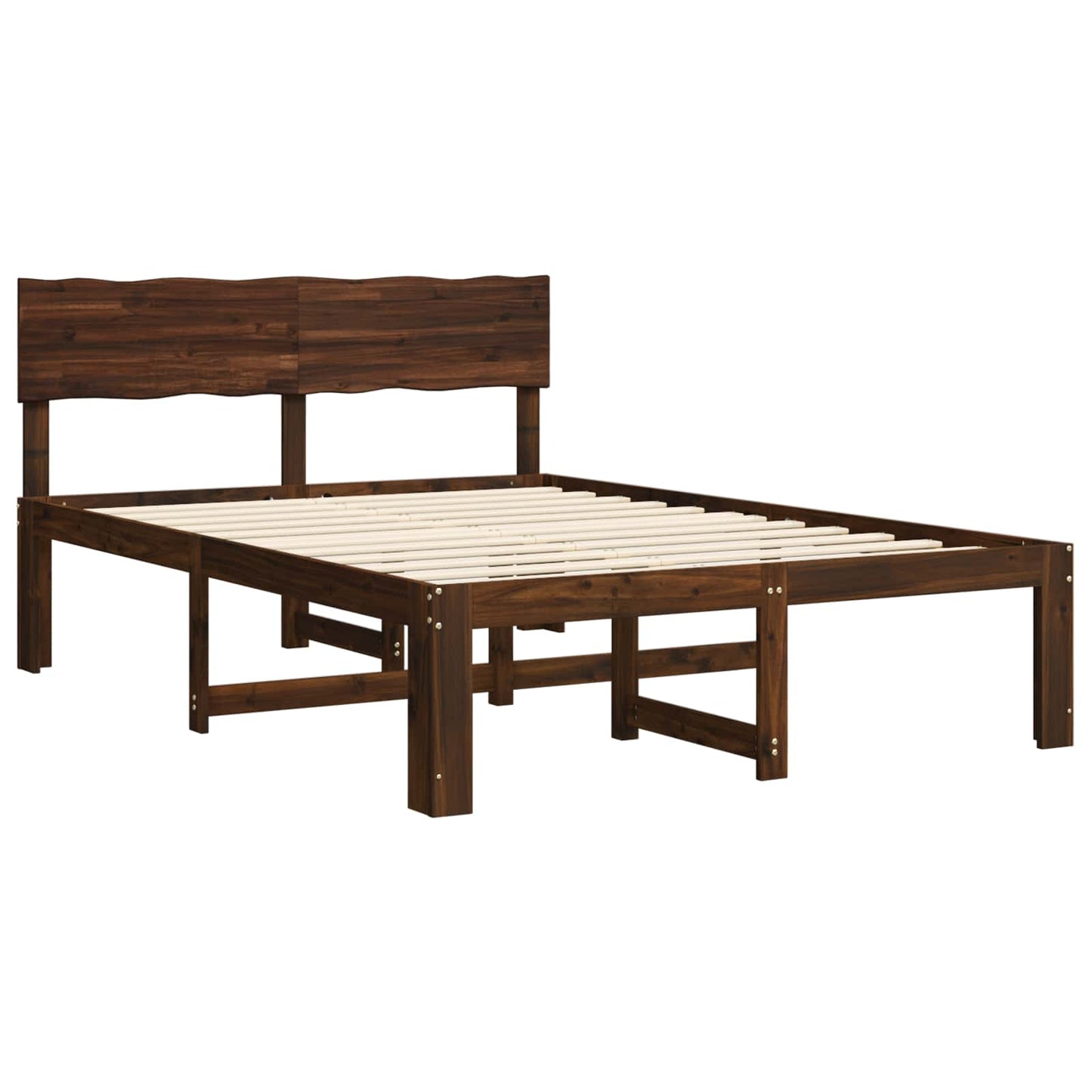 Double Bed Frame with Headboard ROSTOCK Dark Brown 140 x 190 cm