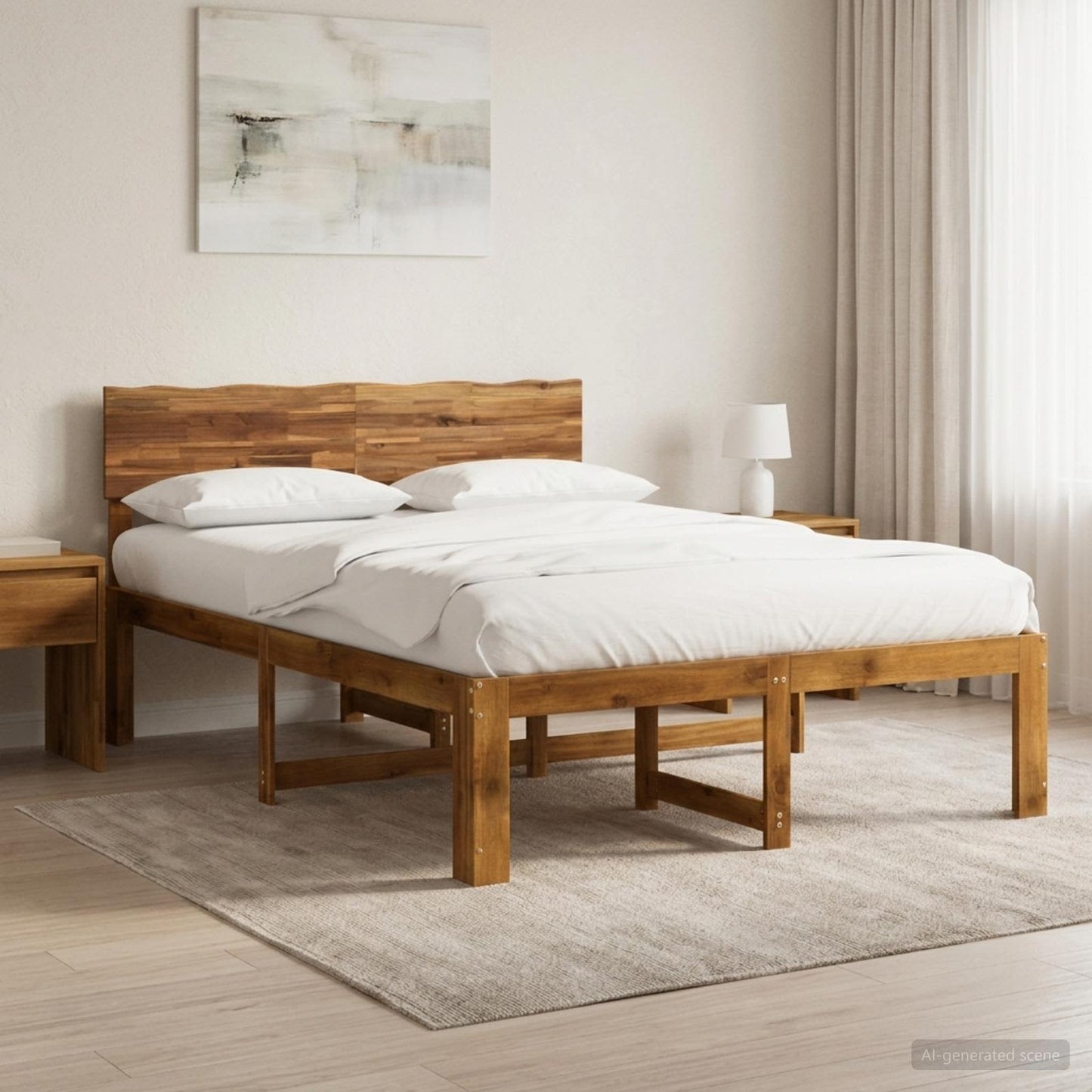 Double Bed Frame with Headboard ROSTOCK Natural 140 x 190 cm