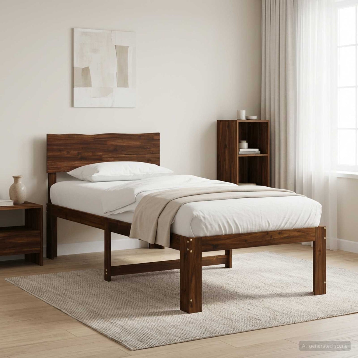 Single Bed Frame with Headboard ROSTOCK Dark Brown 80 x 200 cm