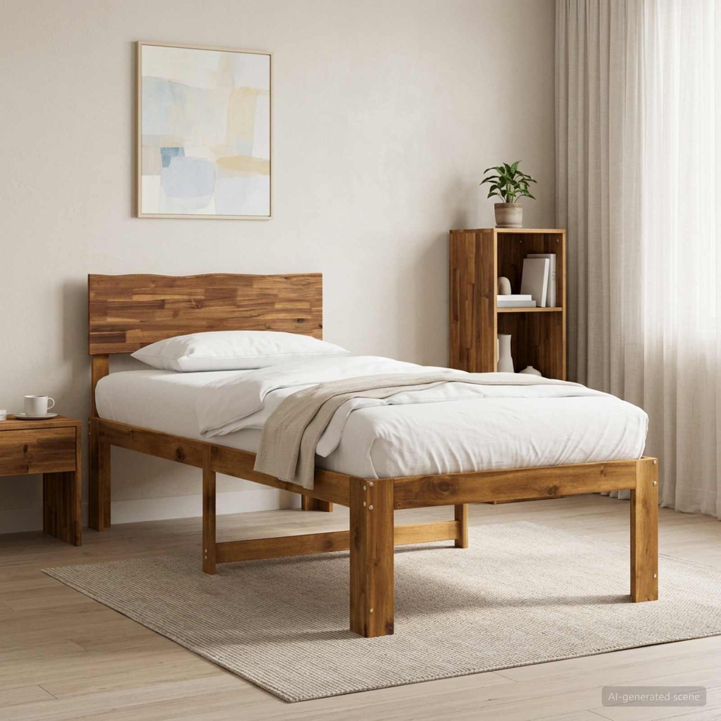 Single Bed Frame with Headboard ROSTOCK Natural 80 x 200 cm
