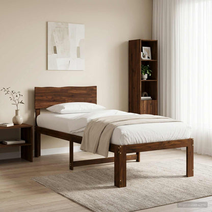 Single Bed Frame with Headboard ROSTOCK Dark Brown 90 x 200 cm