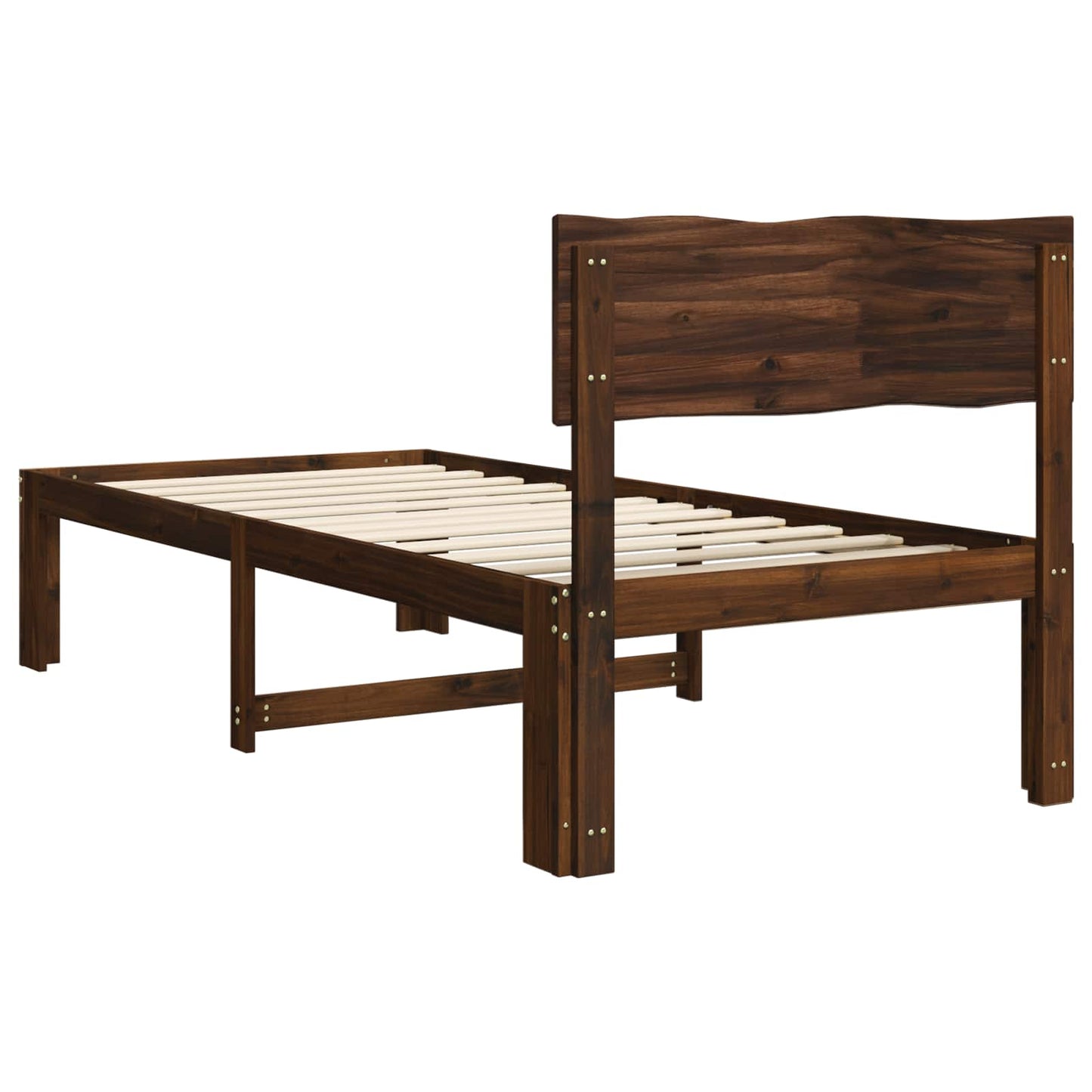 Single Bed Frame with Headboard ROSTOCK Dark Brown 90 x 200 cm