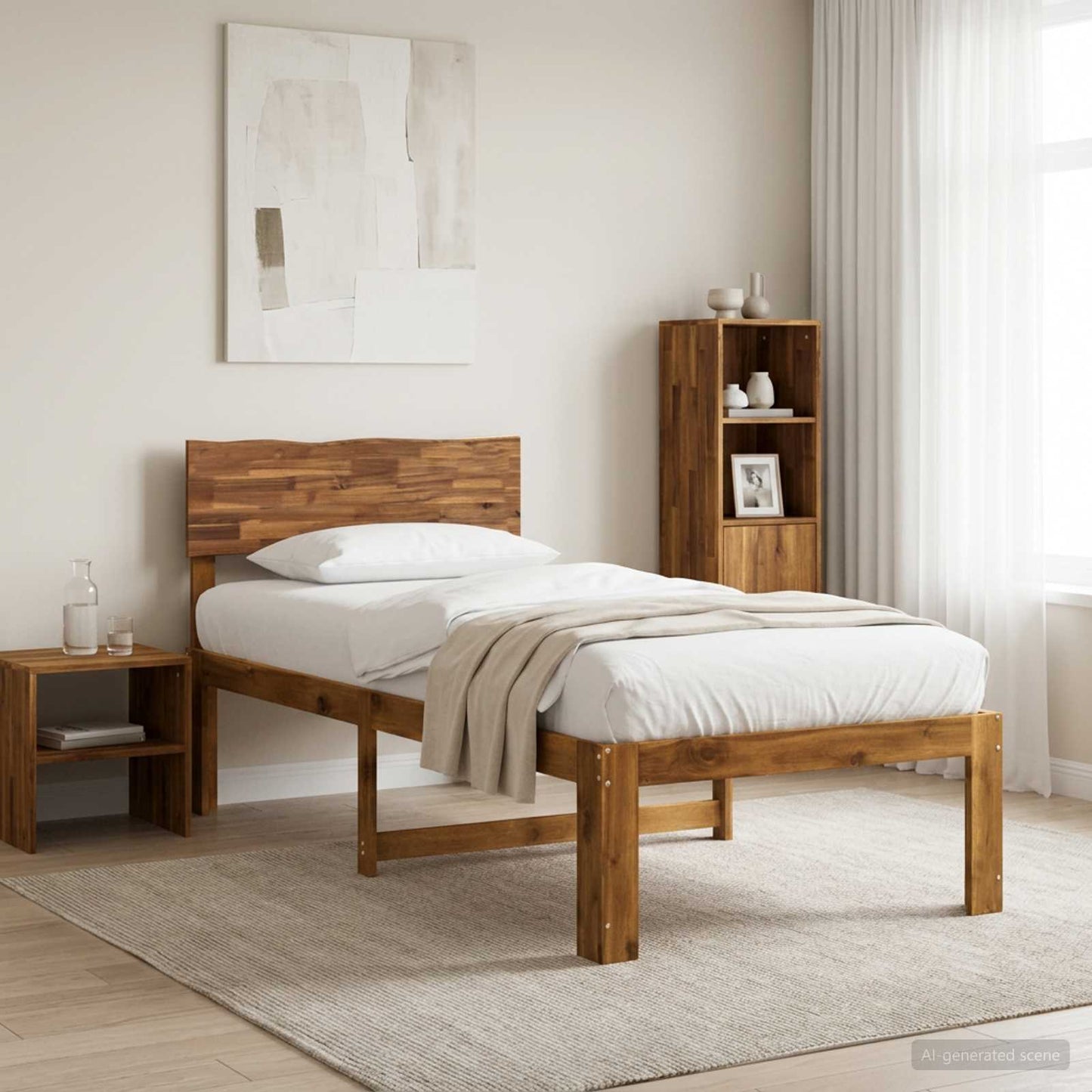 Single Bed Frame with Headboard ROSTOCK Natural 90 x 200 cm