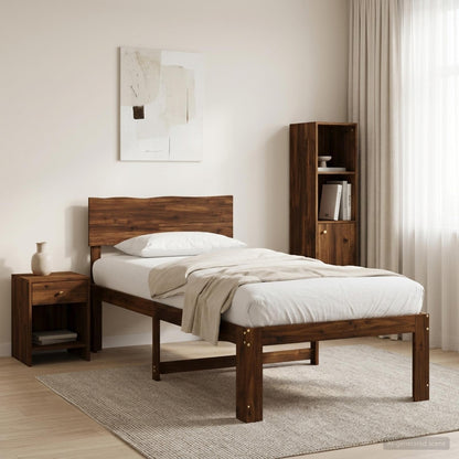 Single Bed Frame with Headboard ROSTOCK Dark Brown 100 x 200 cm