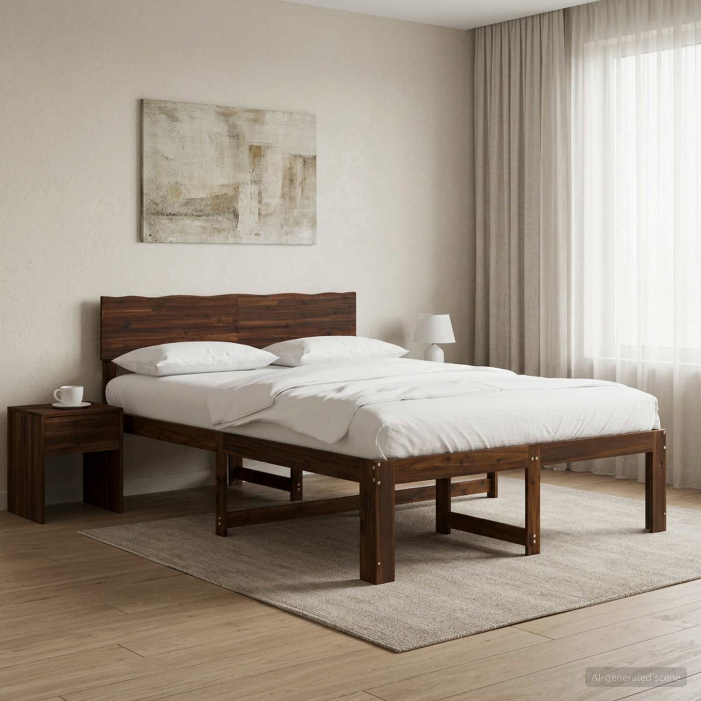 Double Bed Frame with Headboard ROSTOCK Dark Brown 120 x 200 cm