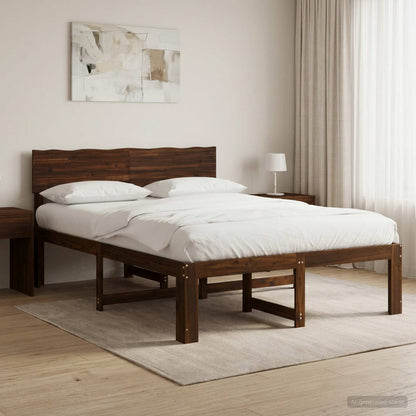 Double Bed Frame with Headboard ROSTOCK Dark Brown 140 x 200 cm