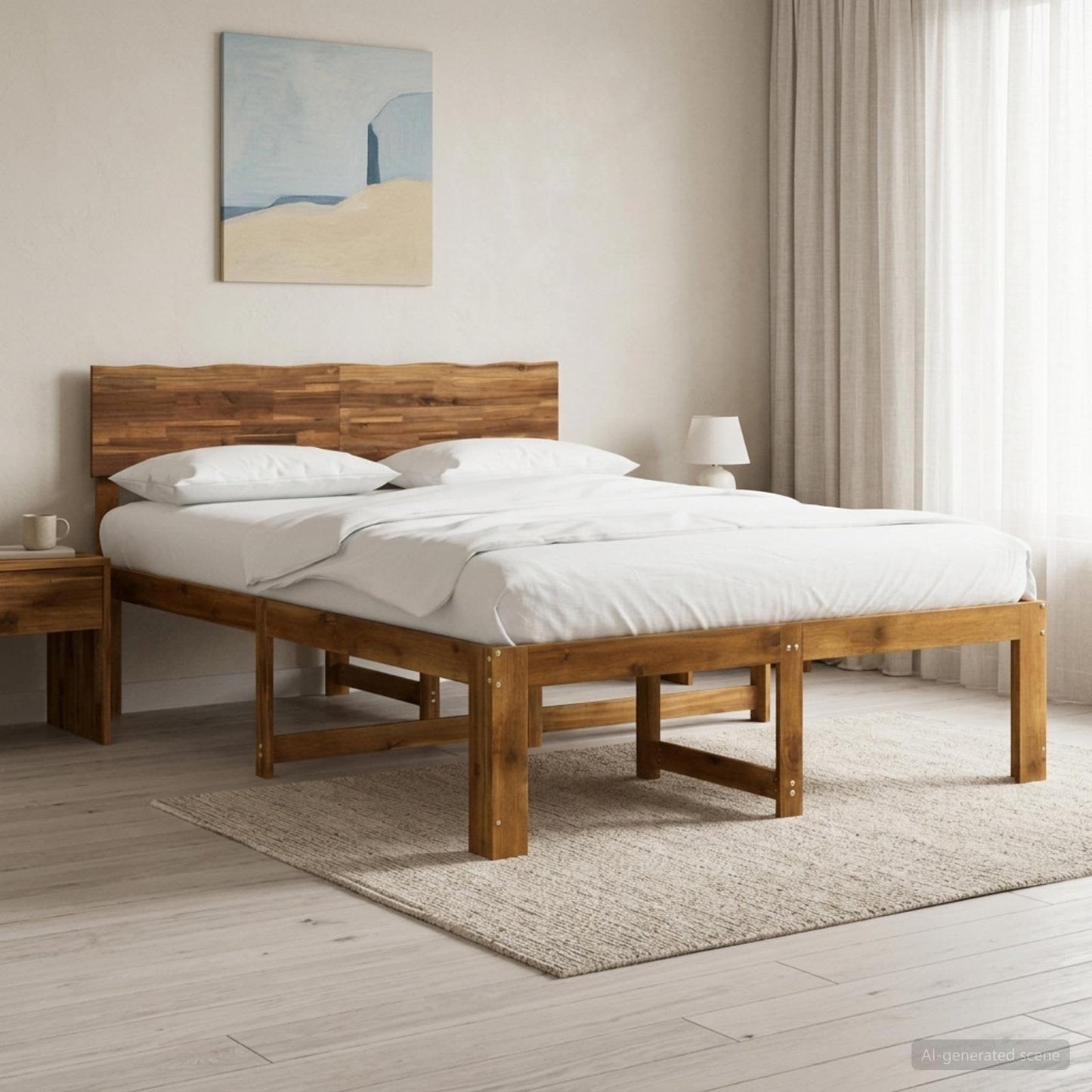 Double Bed Frame with Headboard ROSTOCK Natural 140 x 200 cm