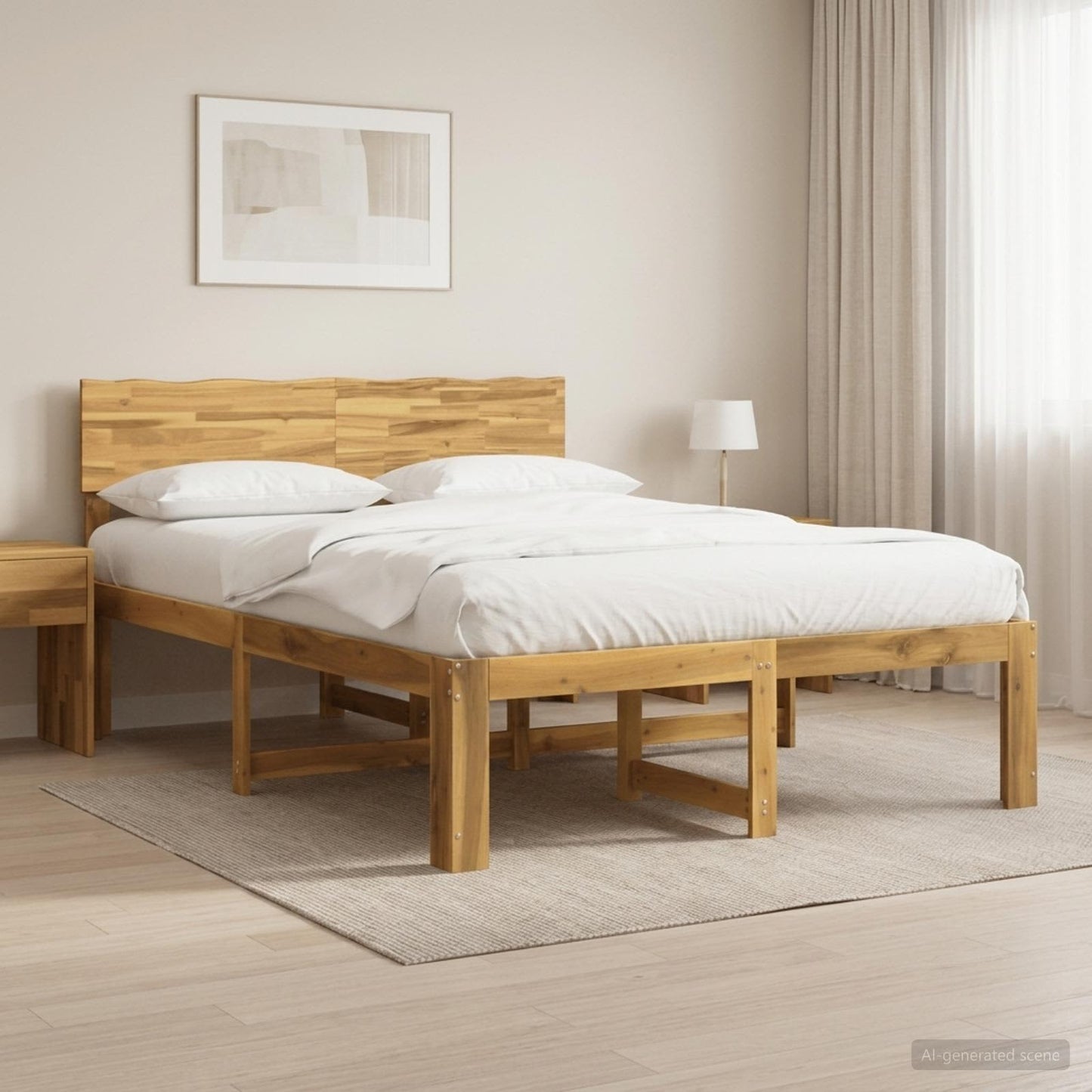 Double Bed Frame with Headboard ROSTOCK White 140 x 200 cm