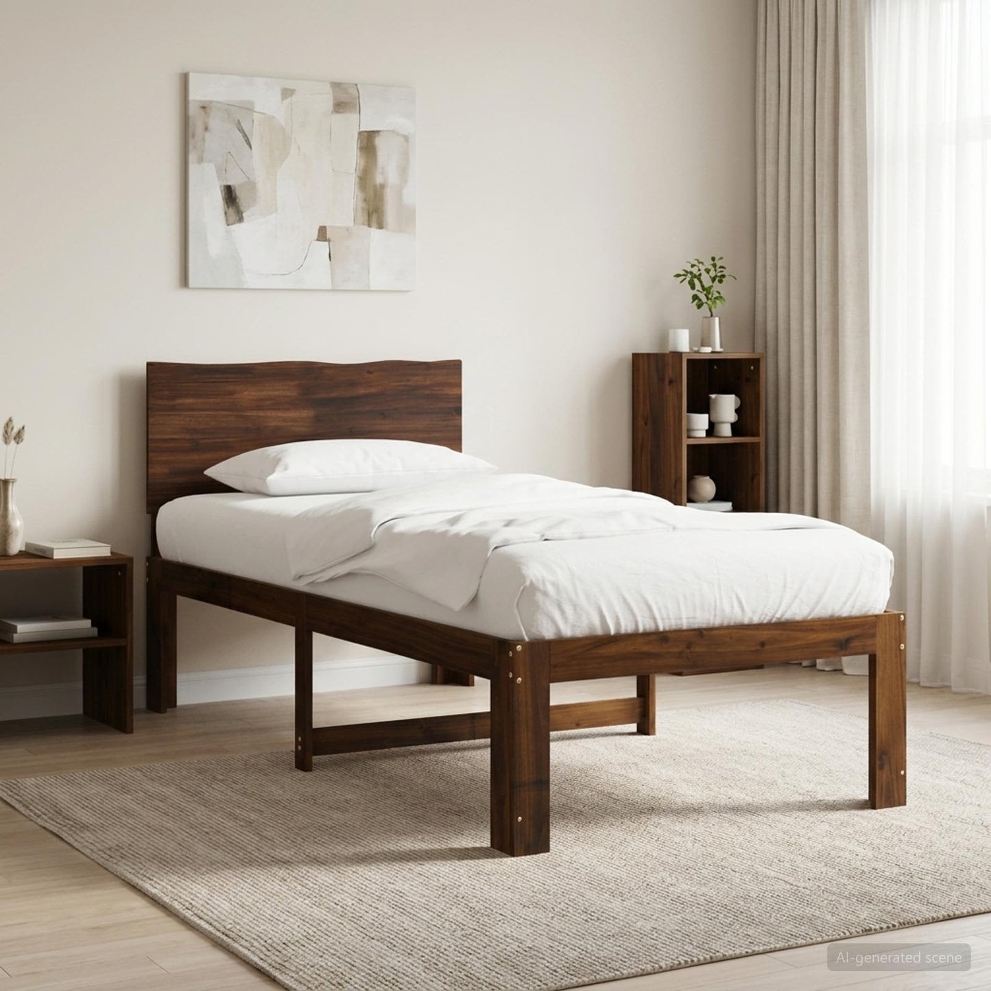 Single Bed Frame with Headboard ROSTOCK Dark Brown 75 x 190 cm