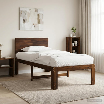 Single Bed Frame with Headboard ROSTOCK Dark Brown 75 x 190 cm