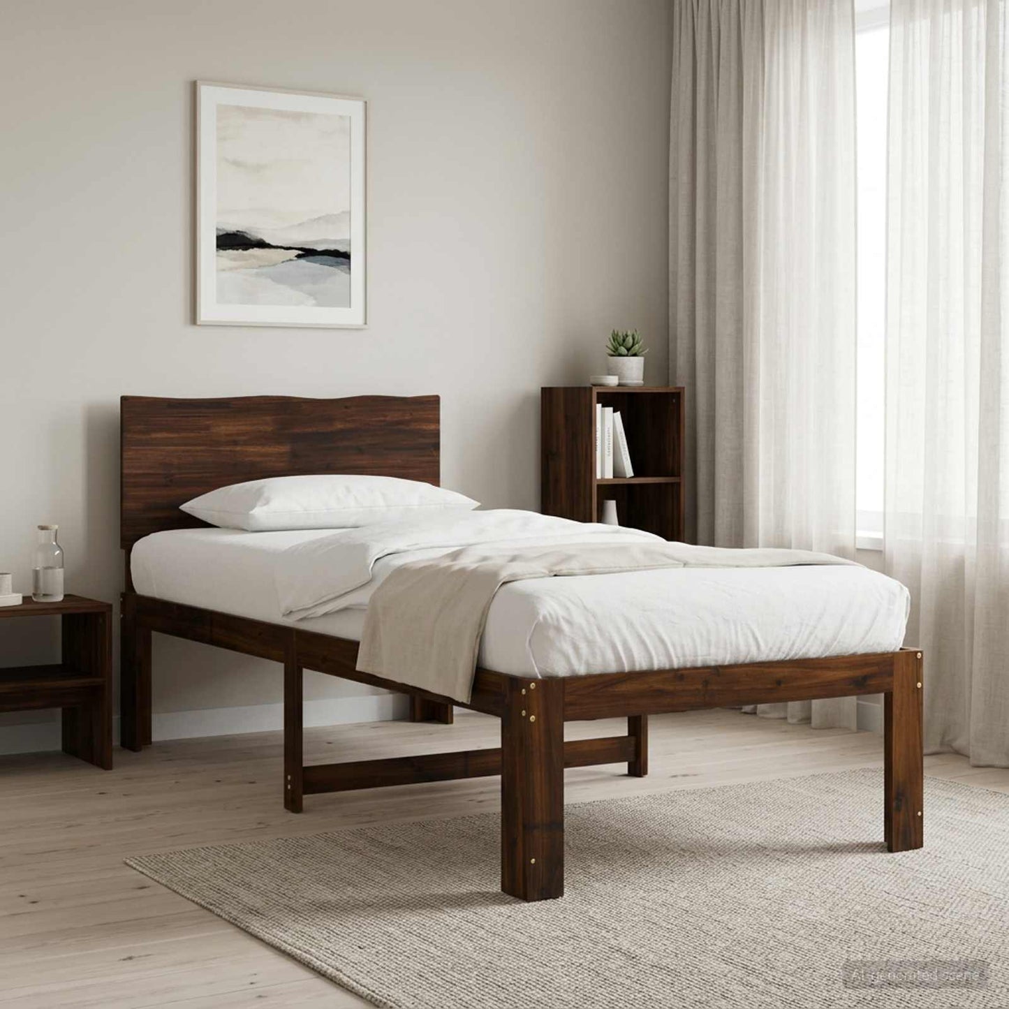 Single Bed Frame with Headboard ROSTOCK Dark Brown 90 x 190 cm
