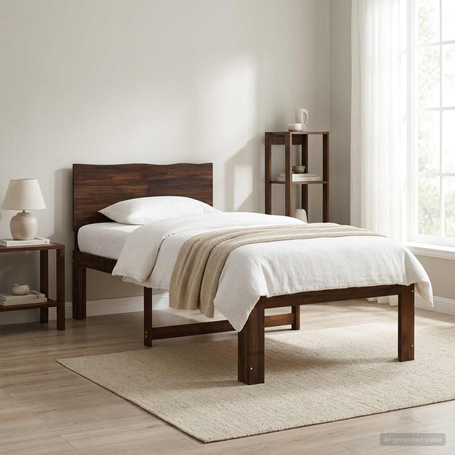 Single Bed Frame with Headboard ROSTOCK Dark Brown 90 x 200 cm