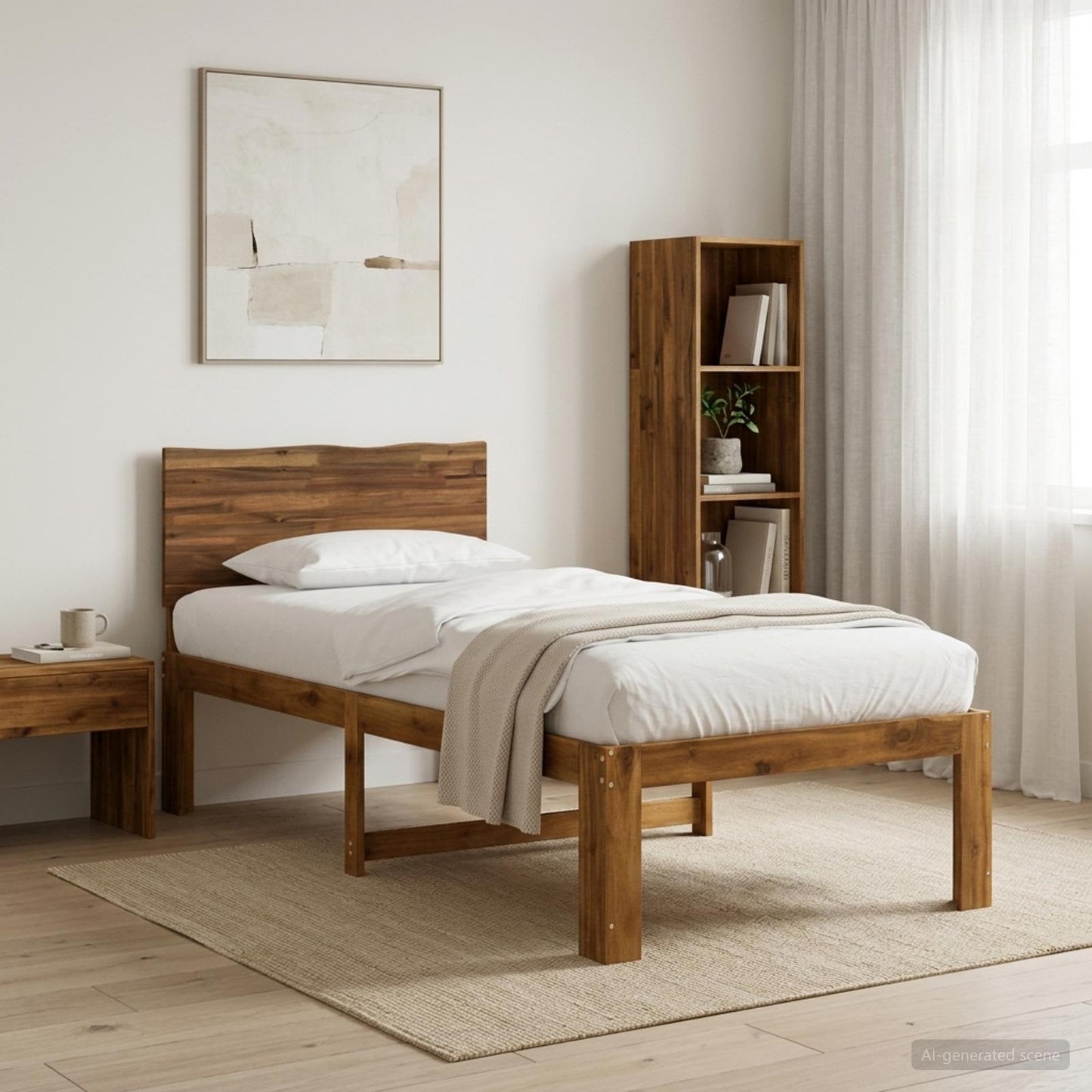 Single Bed Frame with Headboard ROSTOCK Natural 90 x 200 cm