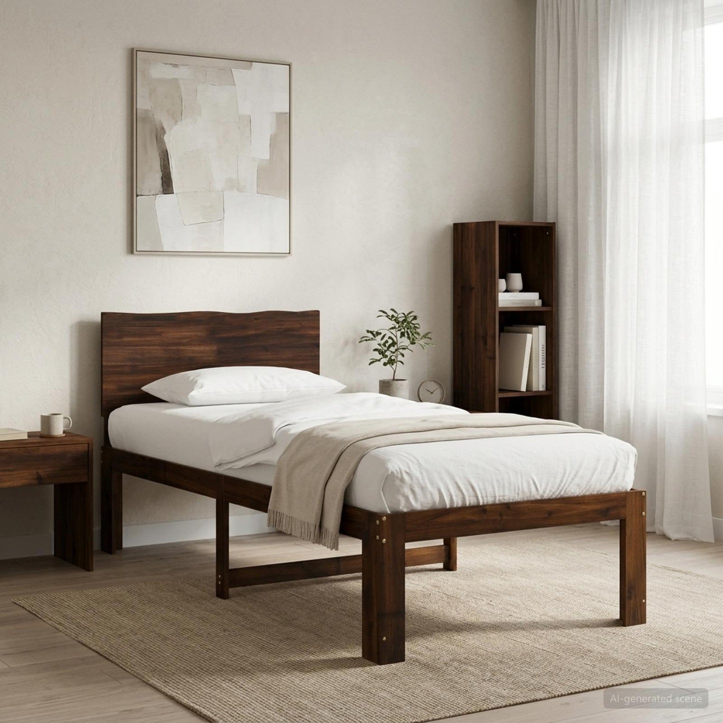 Single Bed Frame with Headboard ROSTOCK Dark Brown 100 x 200 cm