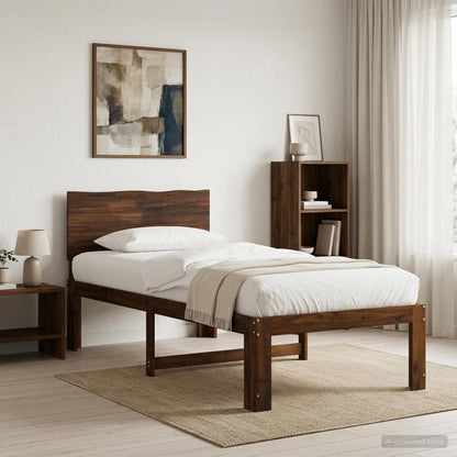 Single Bed Frame with Headboard ROSTOCK Dark Brown 75 x 190 cm