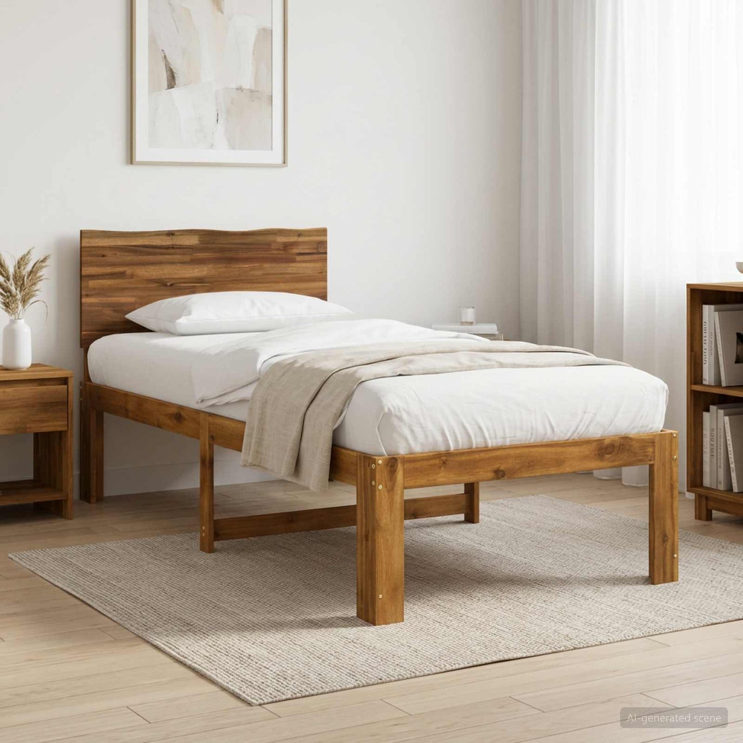 Single Bed Frame with Headboard ROSTOCK Natural 75 x 190 cm