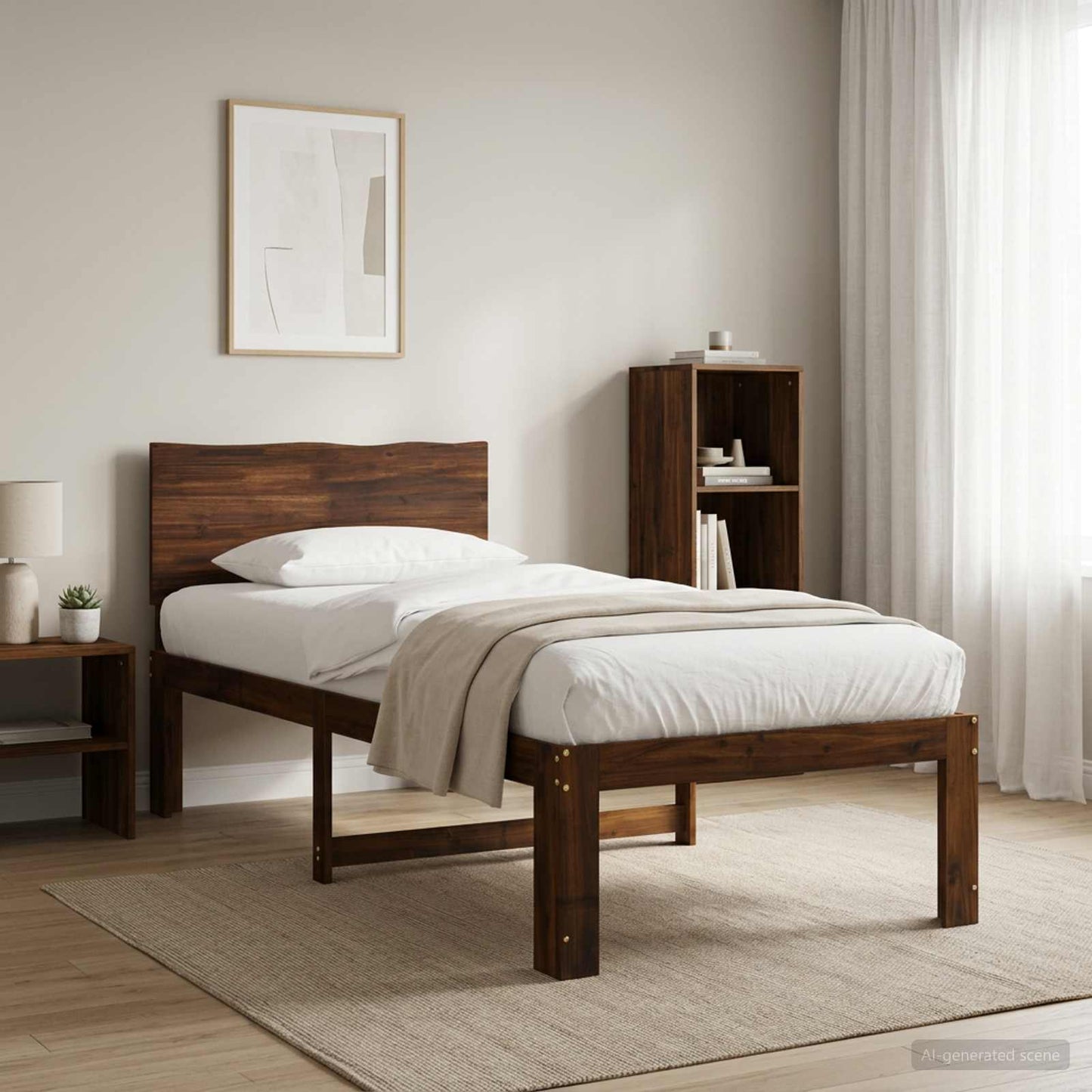 Single Bed Frame with Headboard ROSTOCK Dark Brown 90 x 190 cm