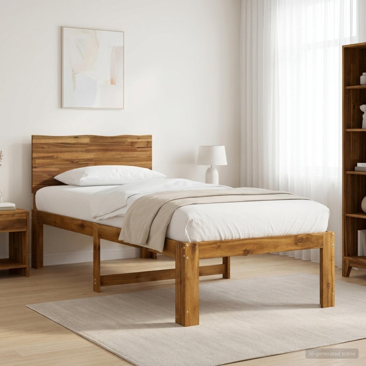 Single Bed Frame with Headboard ROSTOCK Natural 90 x 190 cm