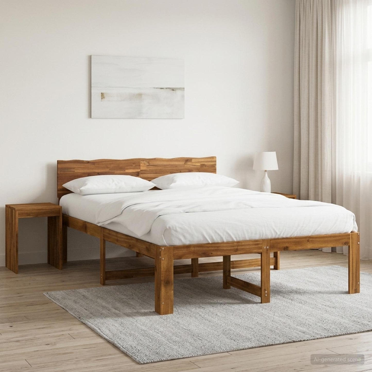 Double Bed Frame with Headboard ROSTOCK Natural 120 x 190 cm