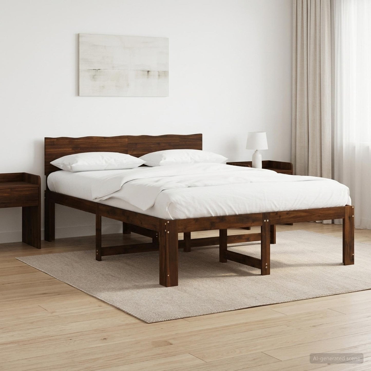 Double Bed Frame with Headboard ROSTOCK Dark Brown 135 x 190 cm