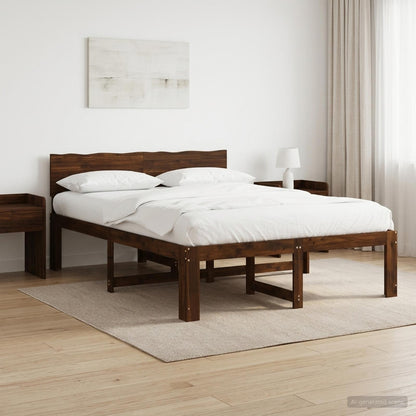 Double Bed Frame with Headboard ROSTOCK Dark Brown 135 x 190 cm