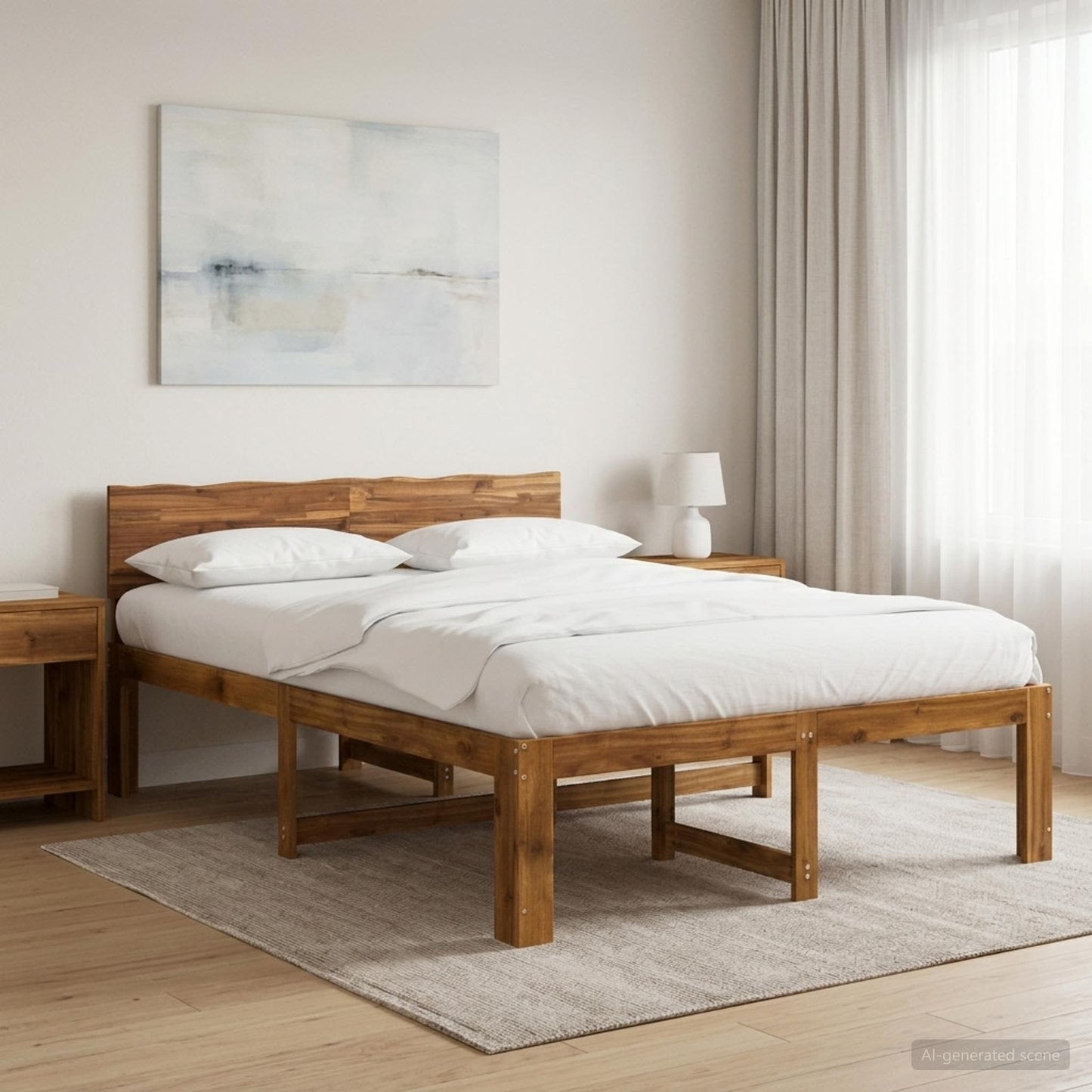 Double Bed Frame with Headboard ROSTOCK Natural 135 x 190 cm