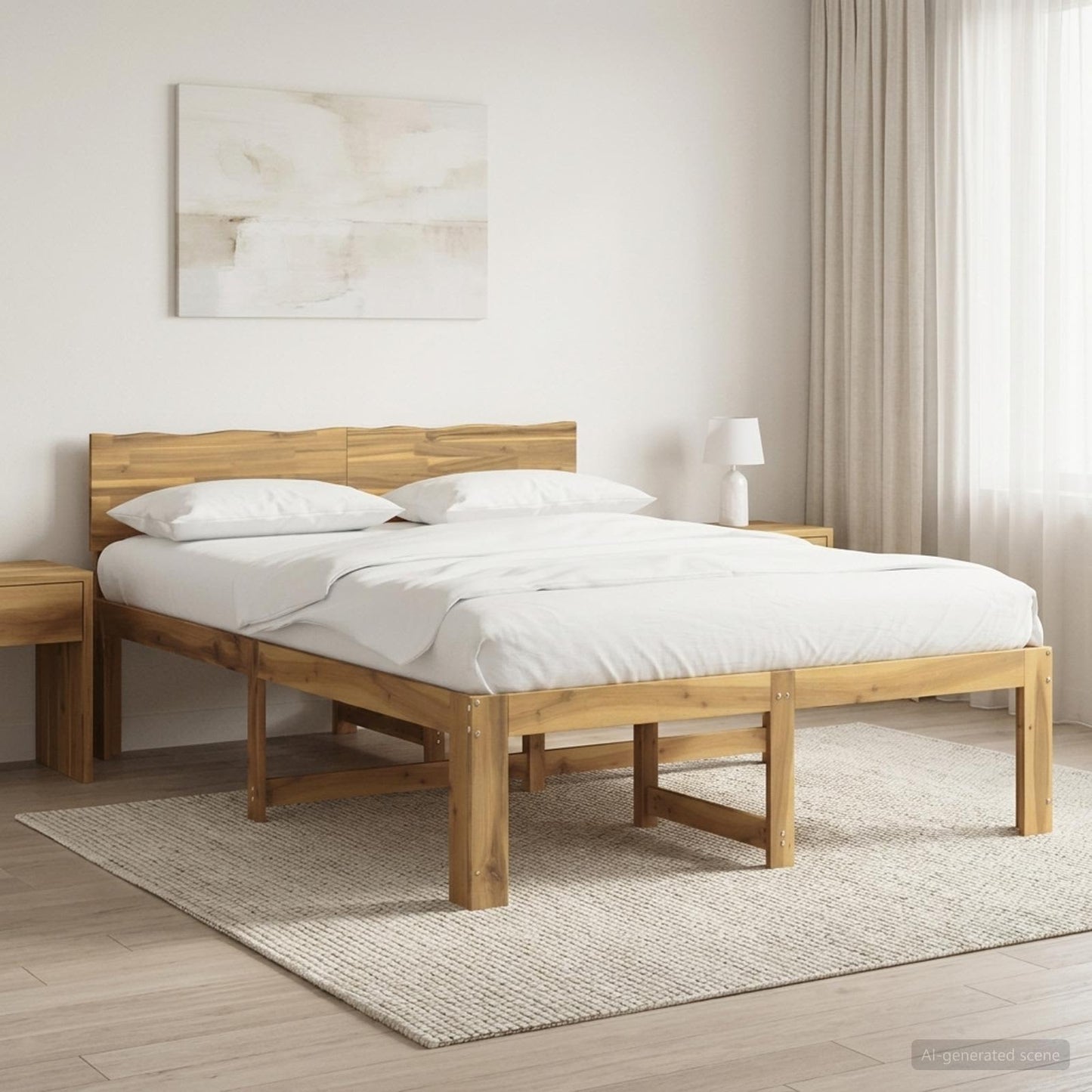 Double Bed Frame with Headboard ROSTOCK White 135 x 190 cm
