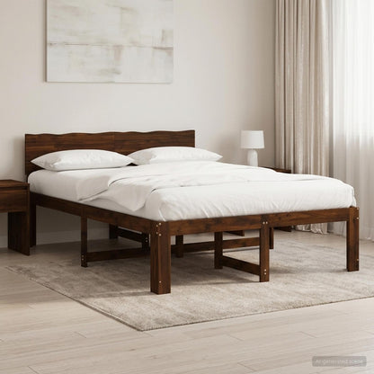 Double Bed Frame with Headboard ROSTOCK Dark Brown 140 x 190 cm