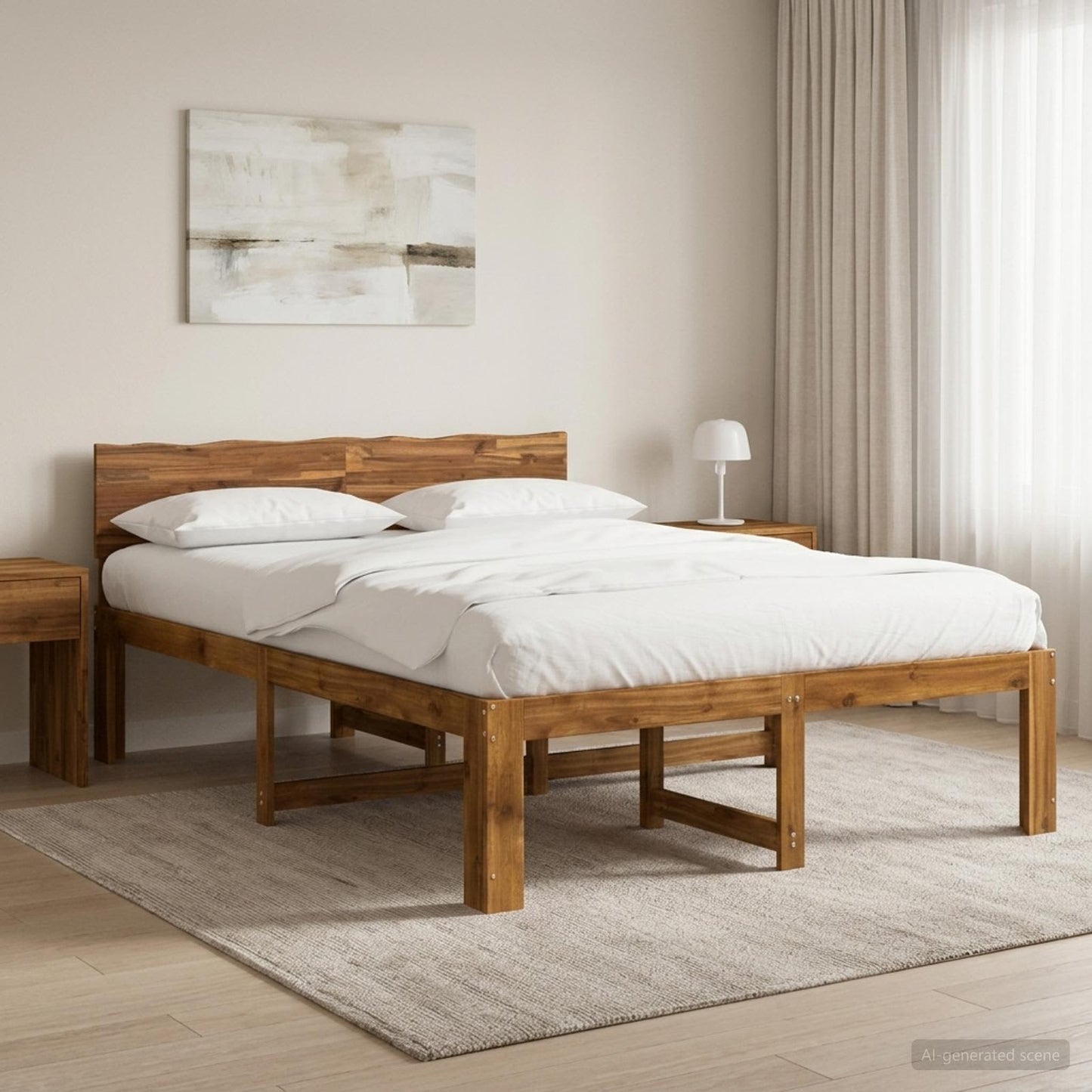 Double Bed Frame with Headboard ROSTOCK Natural 140 x 190 cm