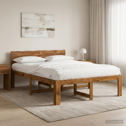 Double Bed Frame with Headboard ROSTOCK Natural 140 x 190 cm