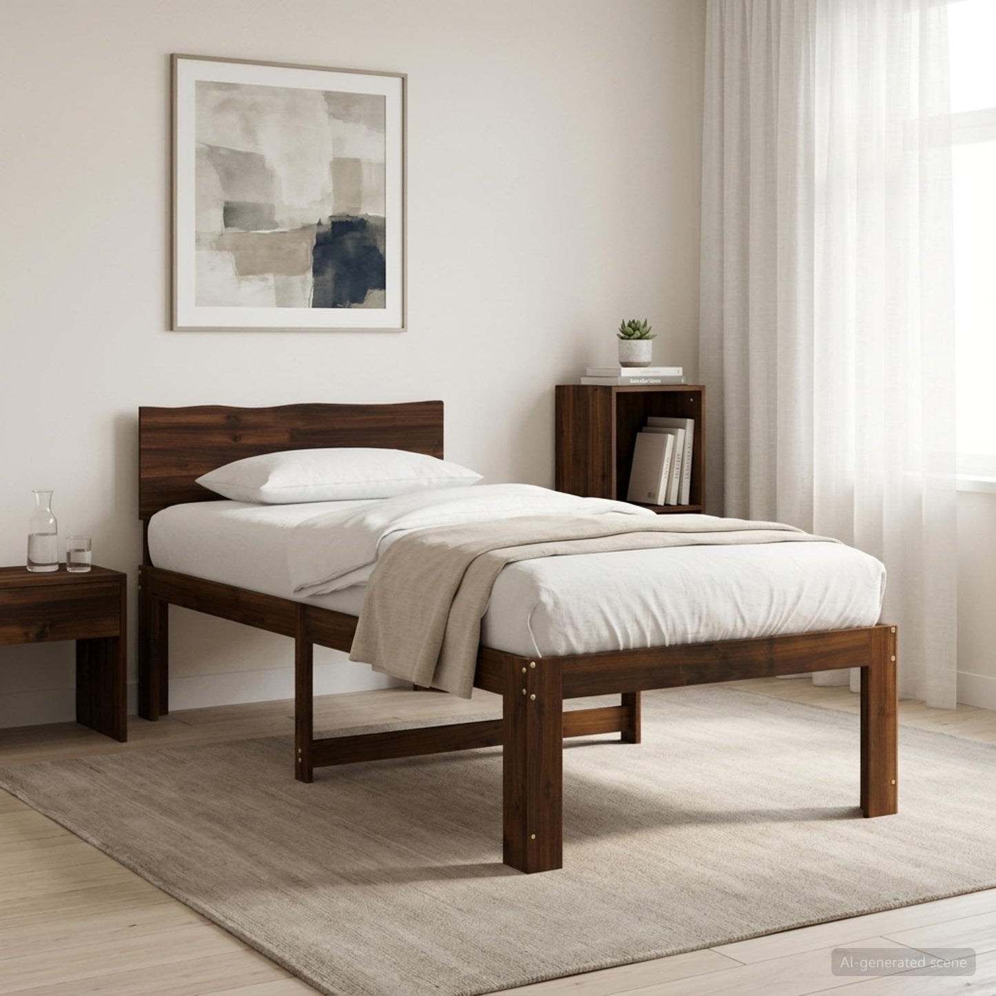 Single Bed Frame with Headboard ROSTOCK Dark Brown 90 x 200 cm