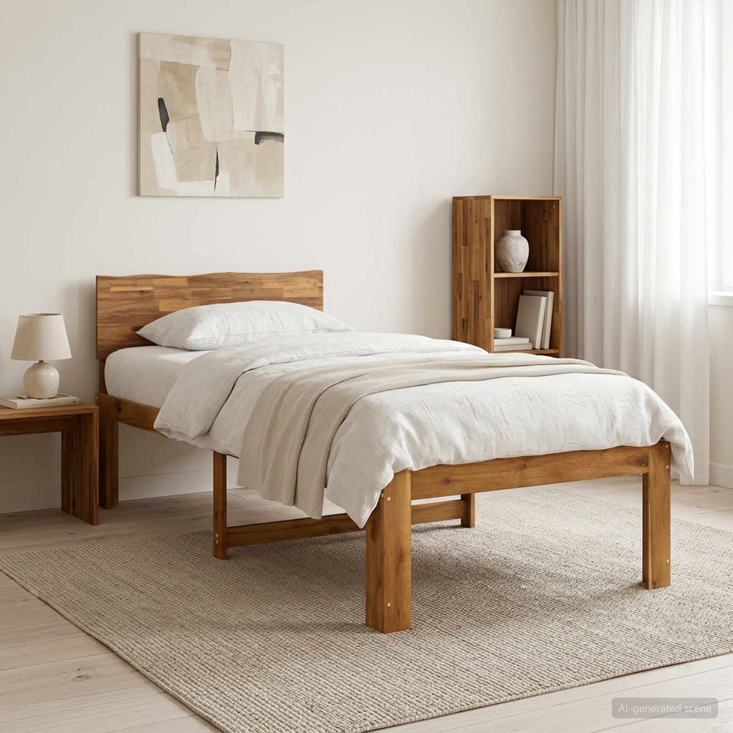 Single Bed Frame with Headboard ROSTOCK Natural 90 x 200 cm