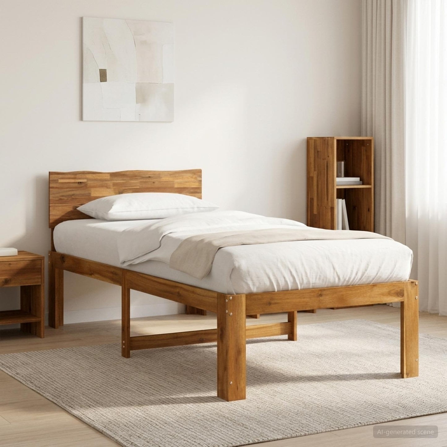 Single Bed Frame with Headboard ROSTOCK Natural 100 x 200 cm
