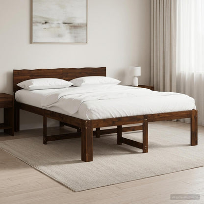Double Bed Frame with Headboard ROSTOCK Dark Brown 120 x 200 cm