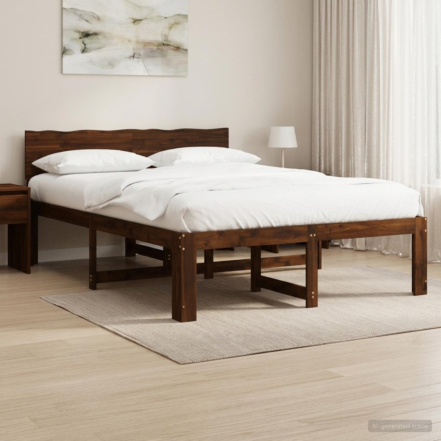 Double Bed Frame with Headboard ROSTOCK Dark Brown 140 x 200 cm
