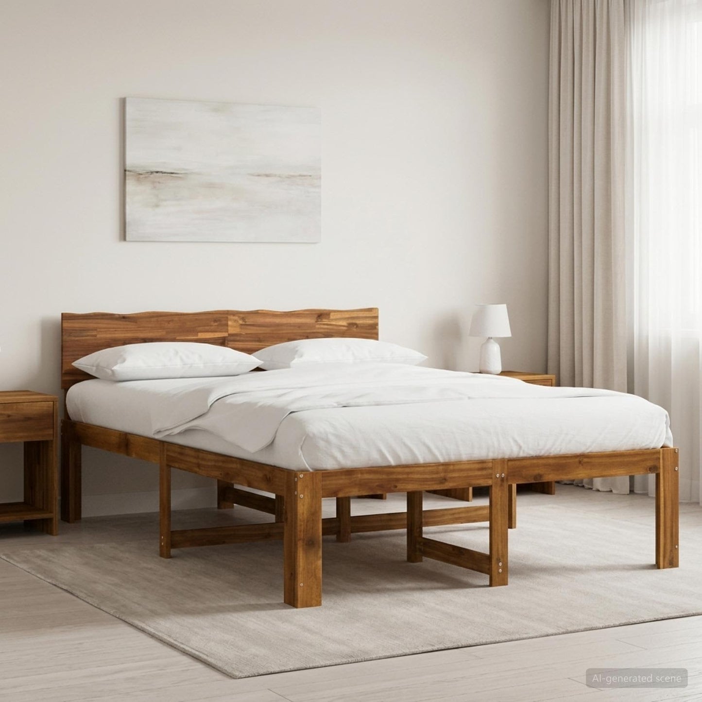 Double Bed Frame with Headboard ROSTOCK Natural 140 x 200 cm