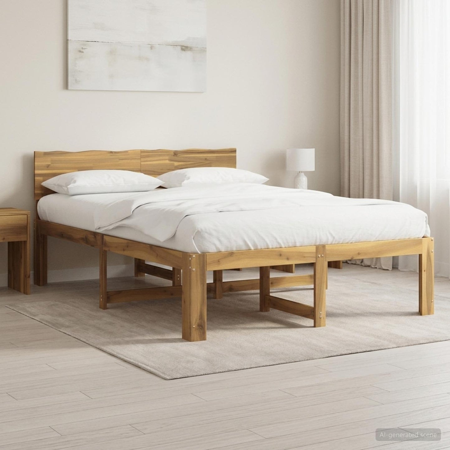 Double Bed Frame with Headboard ROSTOCK White 140 x 200 cm