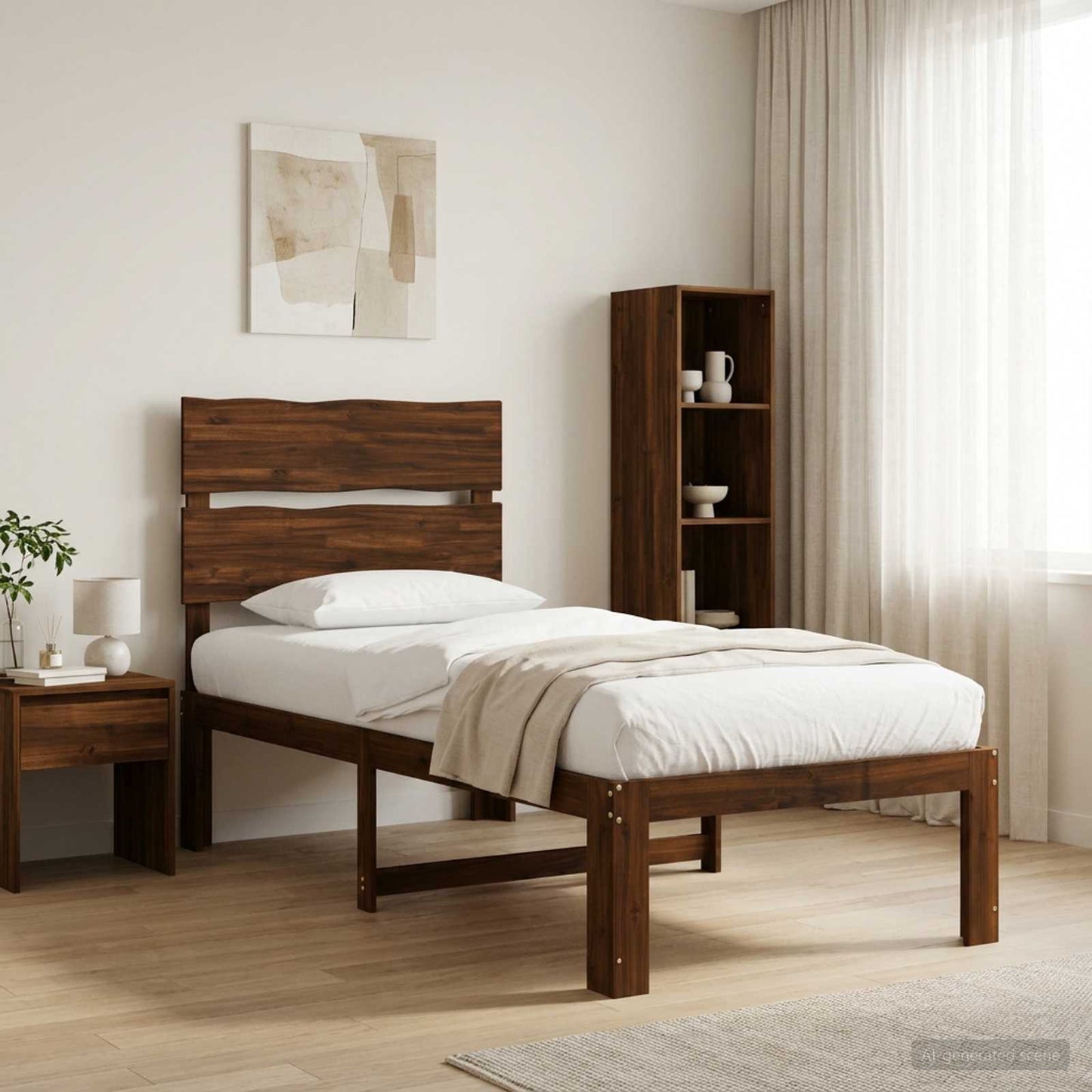 Single Bed Frame with Headboard ROSTOCK Dark Brown 75 x 190 cm