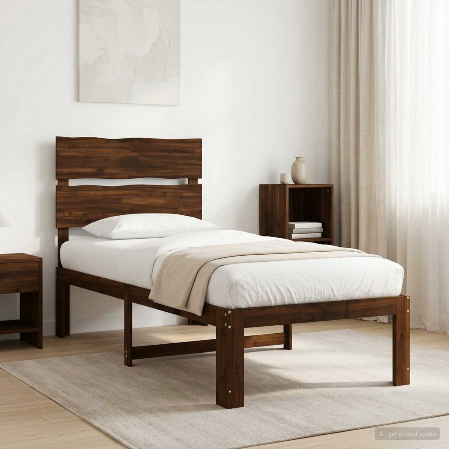 Single Bed Frame with Headboard ROSTOCK Dark Brown 90 x 190 cm